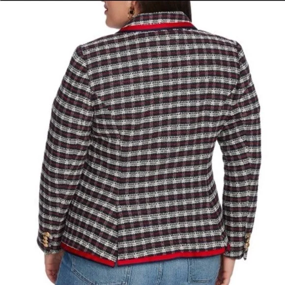 Court & Rowe Plaid Varsity Blazer with Red Grosgrain Trim