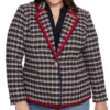 Court & Rowe Plaid Varsity Blazer with Red Grosgrain Trim