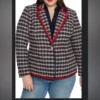 Court & Rowe Plaid Varsity Blazer with Red Grosgrain Trim