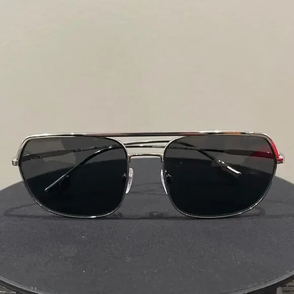 Burberry Navigator Sunglasses - Silver Frame / Grey Lens
