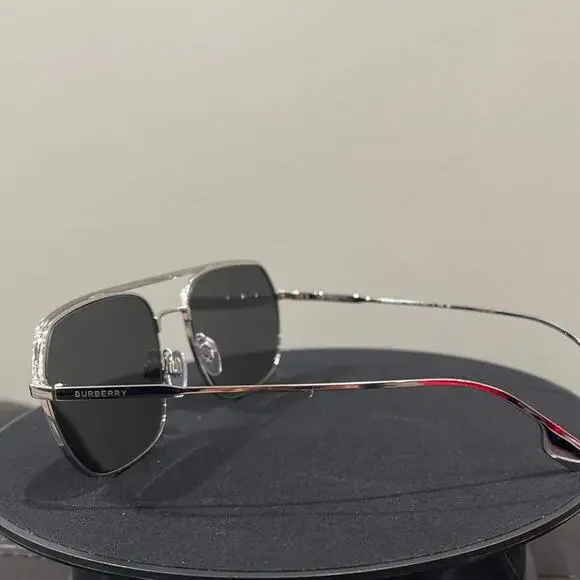 Burberry Navigator Sunglasses - Silver Frame / Grey Lens