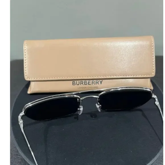 Burberry Navigator Sunglasses - Silver Frame / Grey Lens