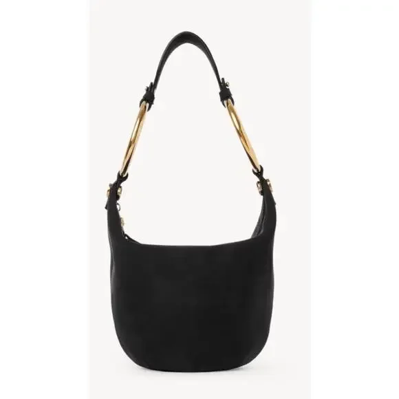 m_wp_6972dbe8f6035aad4f43448e Chloé Small Bracelet Handbag in Black Suede - Gold Ring Handle Bag