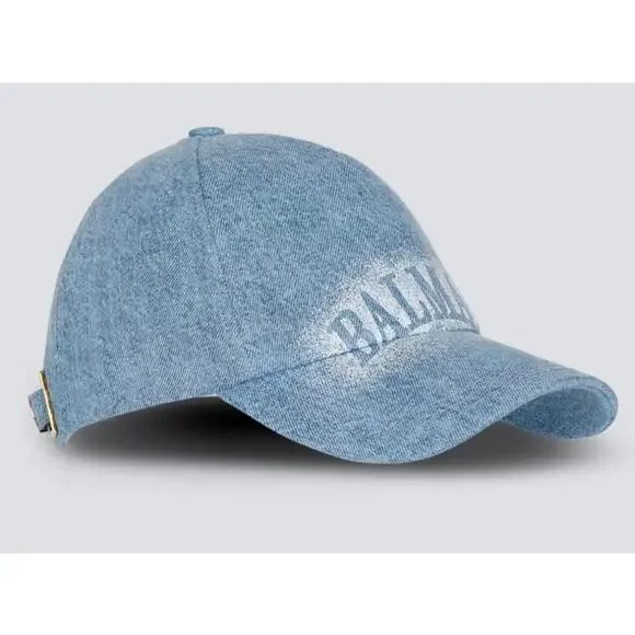 Balmain Paris Logo Denim Cap - Light Blue Faded Jean Hat