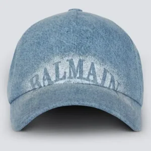 Balmain Paris Logo Denim Cap – Light Blue Faded Jean Hat