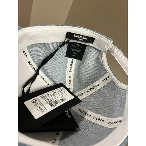 Balmain Paris Logo Denim Cap - Light Blue Faded Jean Hat