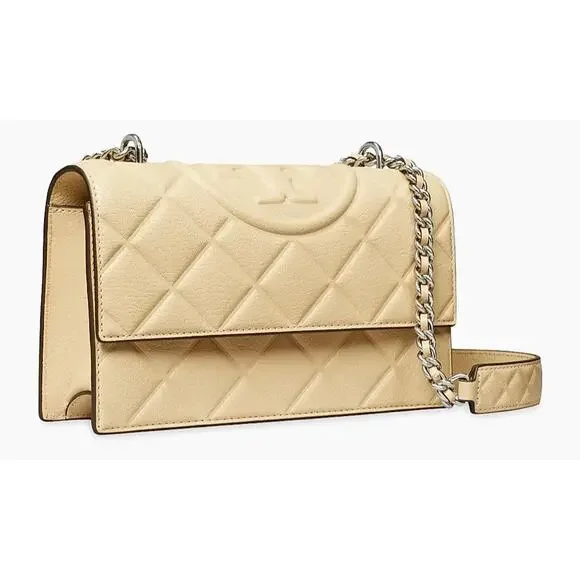 Tory Burch Small Fleming Shoulder Bag in Cream Polished Leather
