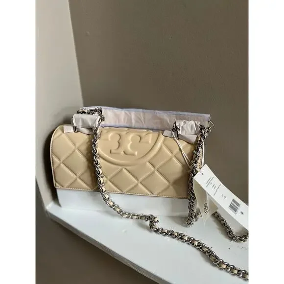 Tory Burch Small Fleming Shoulder Bag in Cream Polished Leather