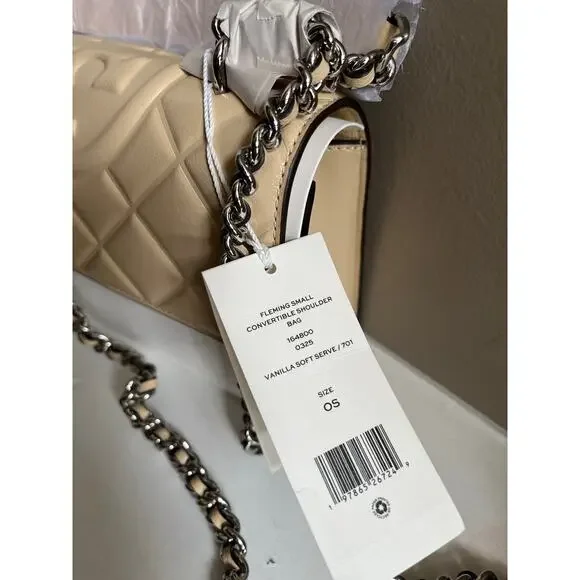 Tory Burch Small Fleming Shoulder Bag in Cream Polished Leather