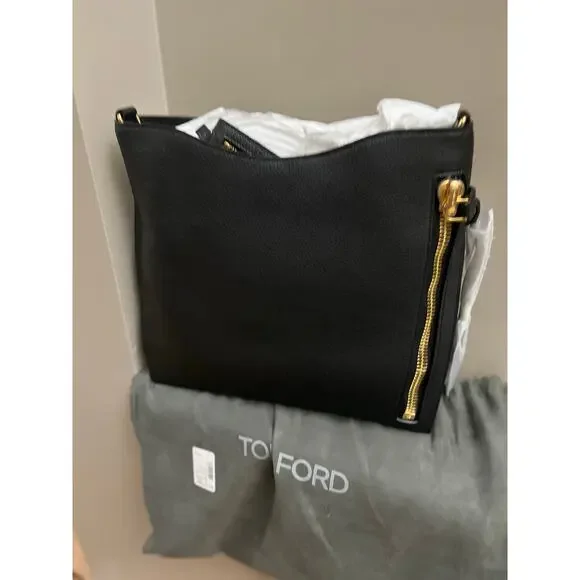 TOM FORD Alix Small Shoulder Bag - Black Leather Hobo