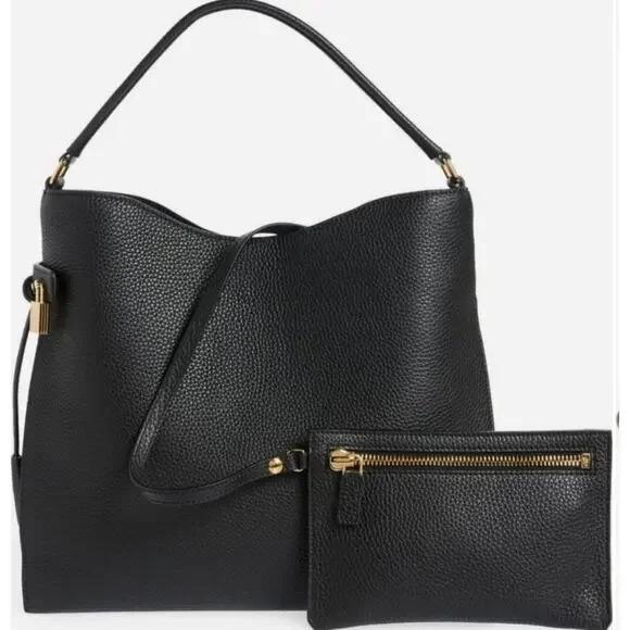 TOM FORD Alix Small Shoulder Bag - Black Leather Hobo
