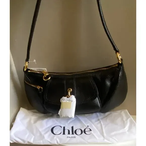 m_wp_697ea28ab6af92b23de30ad1 Chloé The 99 Leather Shoulder Bag - Black with Gold Padlock