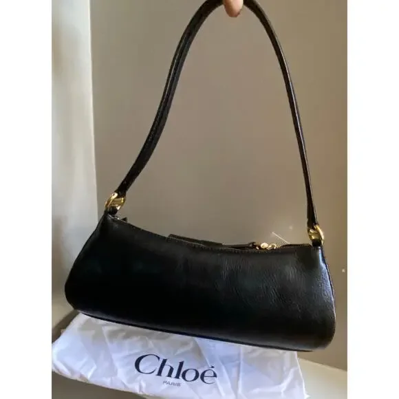 m_wp_697ea28cdbd8f0874f98ef71 Chloé The 99 Leather Shoulder Bag - Black with Gold Padlock