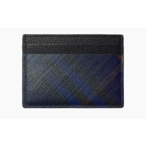 Burberry Navy Tall Check Card Holder – Grained Leather Slim Holder