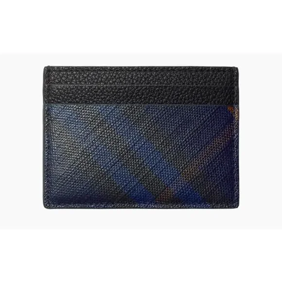 Burberry Navy Tall Check Card Holder - Grained Leather Slim Holder