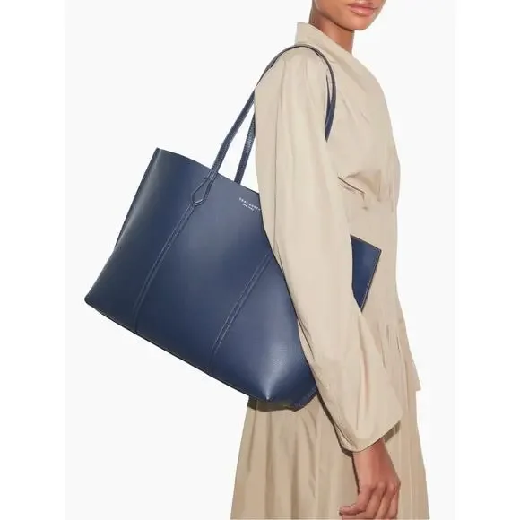 Tory Burch Perry Tote in Navy – Leather Laptop Bag