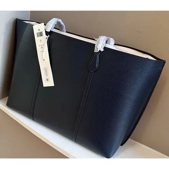 Tory Burch Perry Tote in Navy – Leather Laptop Bag