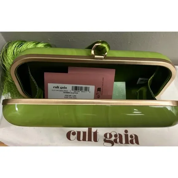 Cult Gaia Small Yasmin Acrylic Clutch - Chartreuse Green Tassel Bag