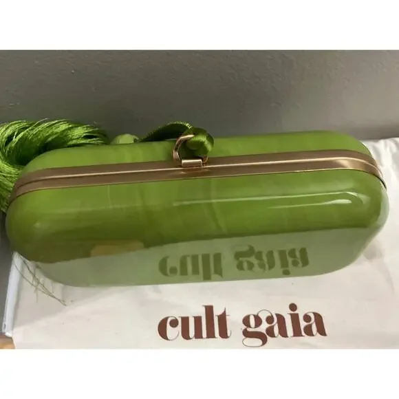 Cult Gaia Small Yasmin Acrylic Clutch - Chartreuse Green Tassel Bag