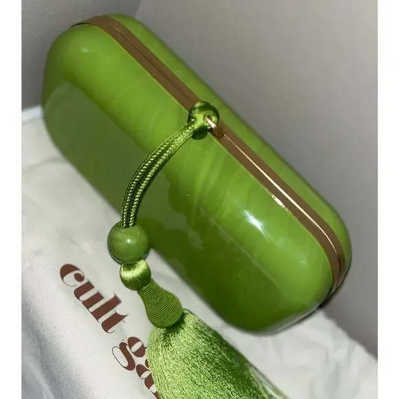 Cult Gaia Small Yasmin Acrylic Clutch - Chartreuse Green Tassel Bag