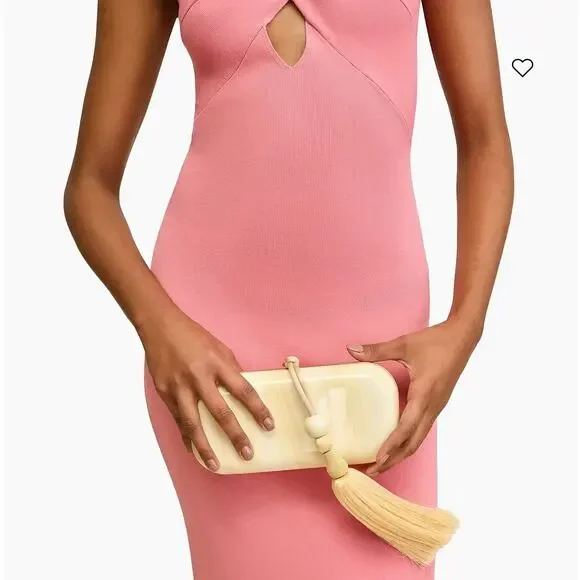 Cult Gaia Yasmin Acrylic Tassel Clutch - Sand Beige Marble