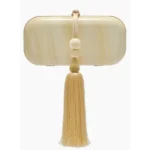 Cult Gaia Yasmin Acrylic Tassel Clutch - Sand Beige Marble