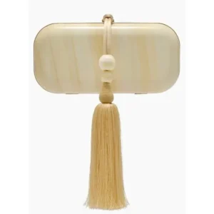 Cult Gaia Yasmin Acrylic Tassel Clutch - Sand Beige Marble