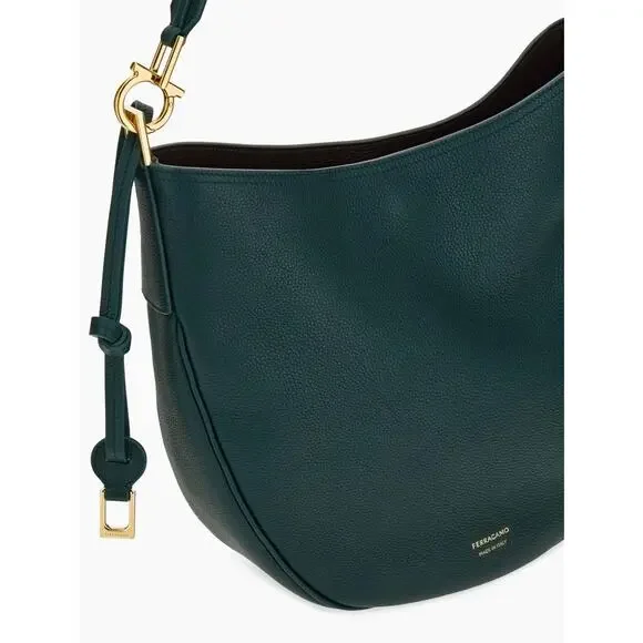 Ferragamo Gancini Leather Hobo Bag - Forest Green