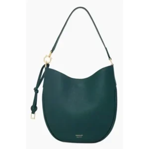 Ferragamo Gancini Leather Hobo Bag - Forest Green
