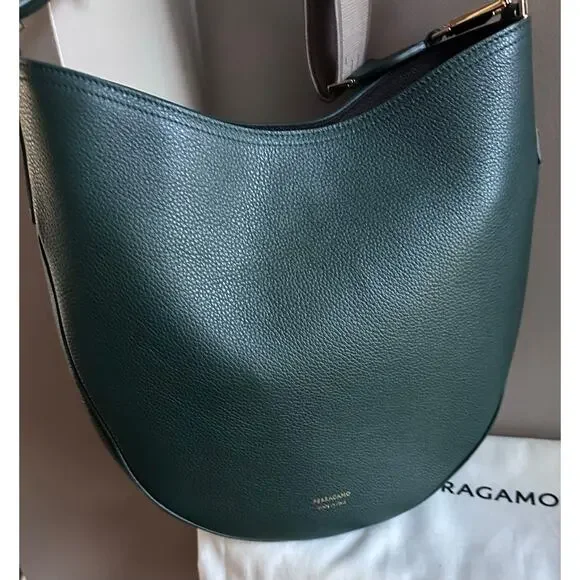 Ferragamo Gancini Leather Hobo Bag - Forest Green