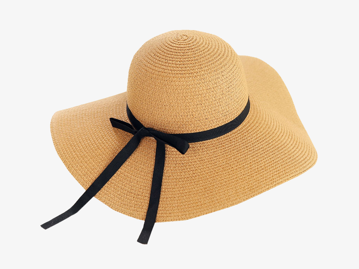 Beige straw wide brim sun hat with black bow ribbon floppy floppy summer beach