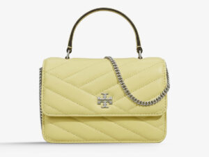 Tory Burch Kira mini quilted leather handbag pastel yellow chain strap