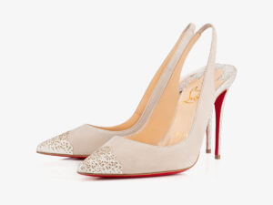 Christian Louboutin beige suede slingback pumps glitter lace toe red sole